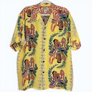 Vintage Avanti Silk Hawaiian Shirt Size L Hula Dancer Lei Novelty Aloha 90s Y2K